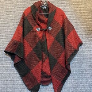 Avenue 9 Buffalo Plaid RedBlack PonchoCape With Toggle Closure O/S NWT DBL Layer
